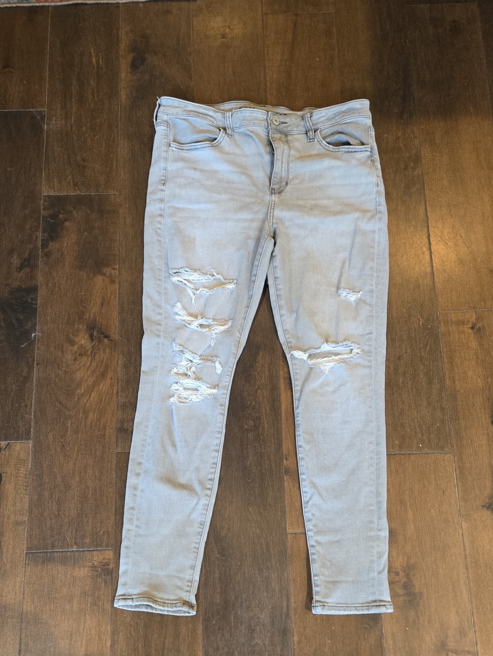 American Eagle Hi Rise Jegging 12 Gray Next Level Stretch Distressed Jeans